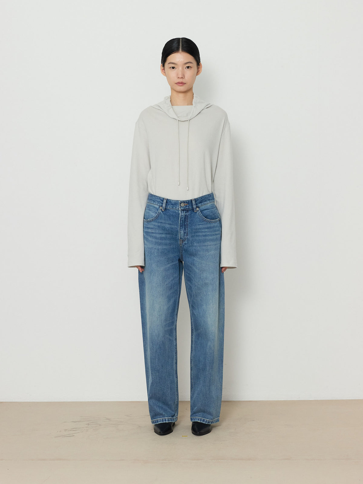 SALT WASHED STRAIGHT DENIM PANTS [MEDIUM BLUE] 1