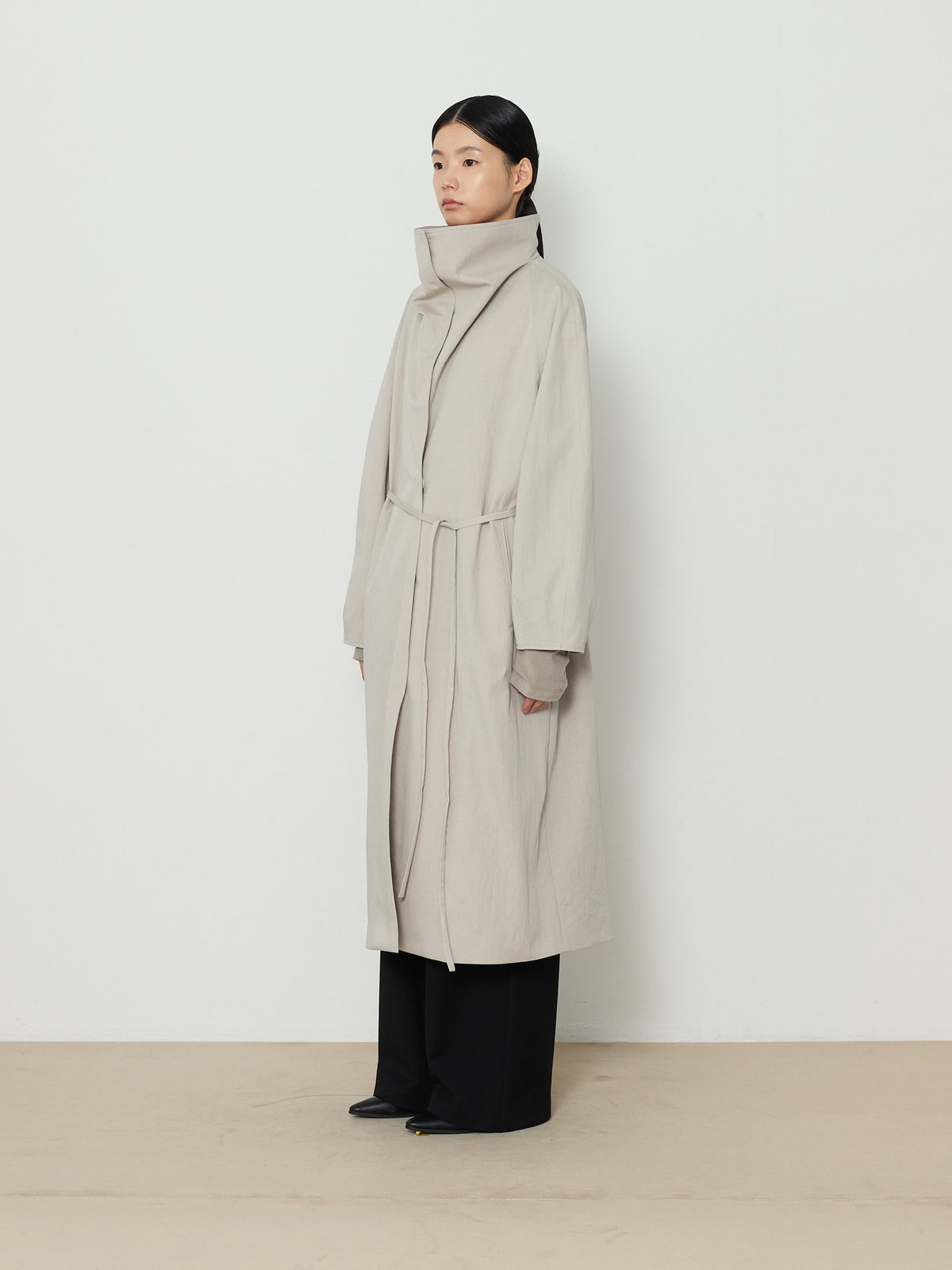 HIDDEN BUTTON LONG TRENCH COAT [LIGHT GRAY] 2