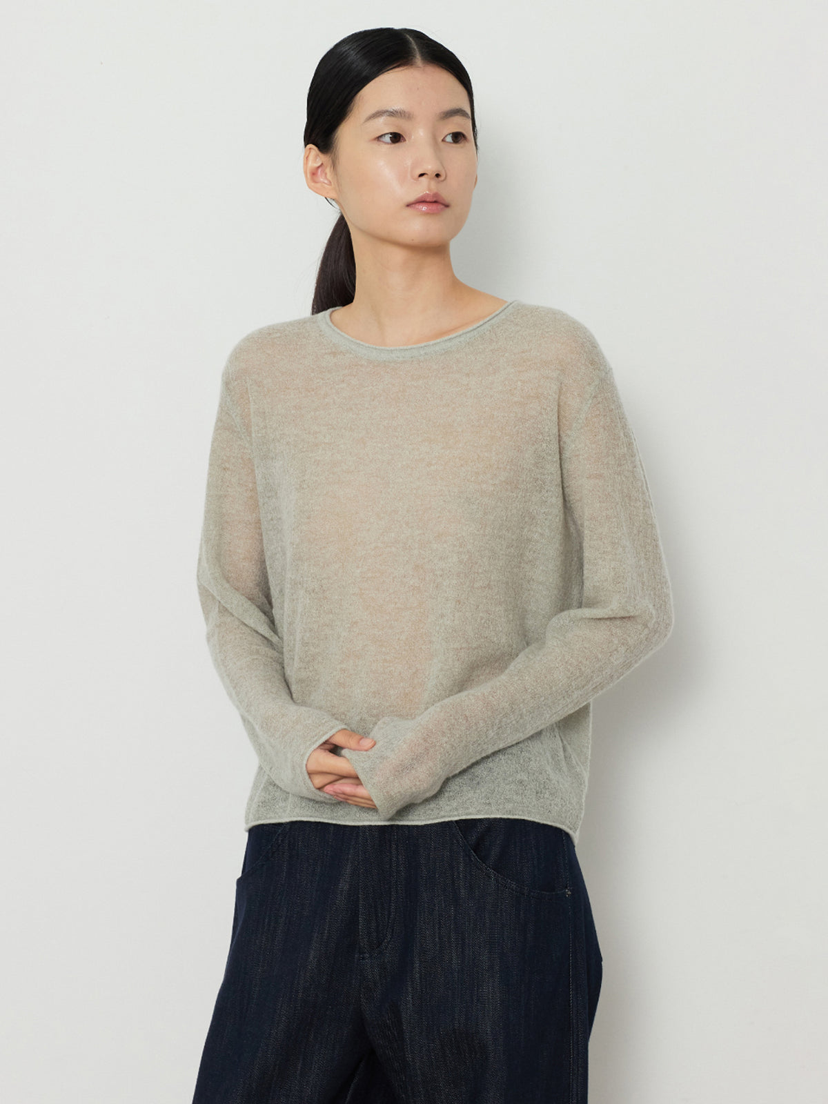 GAUZE ROUND KNIT [LIGHT KHAKI]