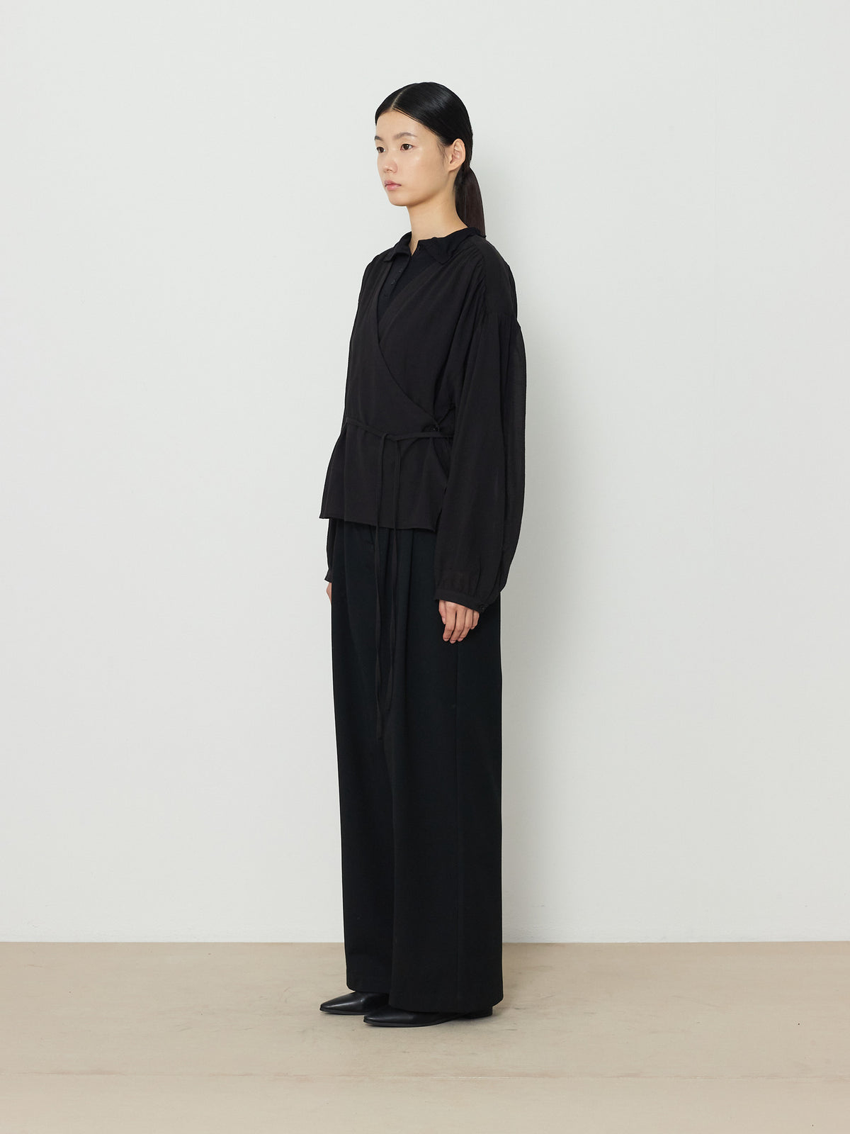 WRAP CARDIGAN BUTTON BLOUSE [BLACK] 3